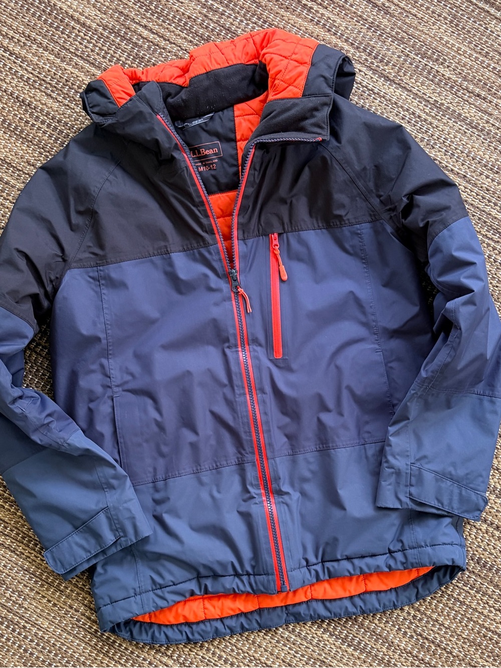 L.L. Bean Boy’s 10-12 Blue & Black Hooded Winter Coat Jacket M orange Interior